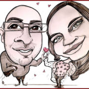 Caricaturas de pareja en blanco y negro con tecnica tradicional