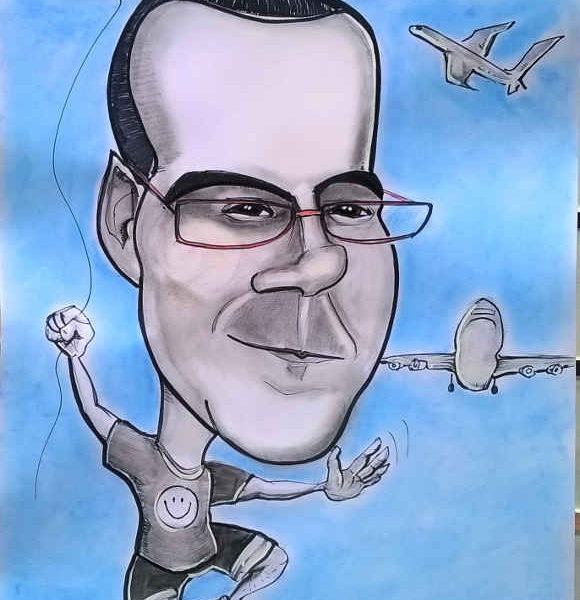 Caricatura en blanco y negro. Técnica de dibujo tradicional