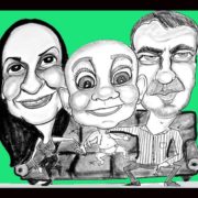 caricatura de 3 personas en blanco y negro